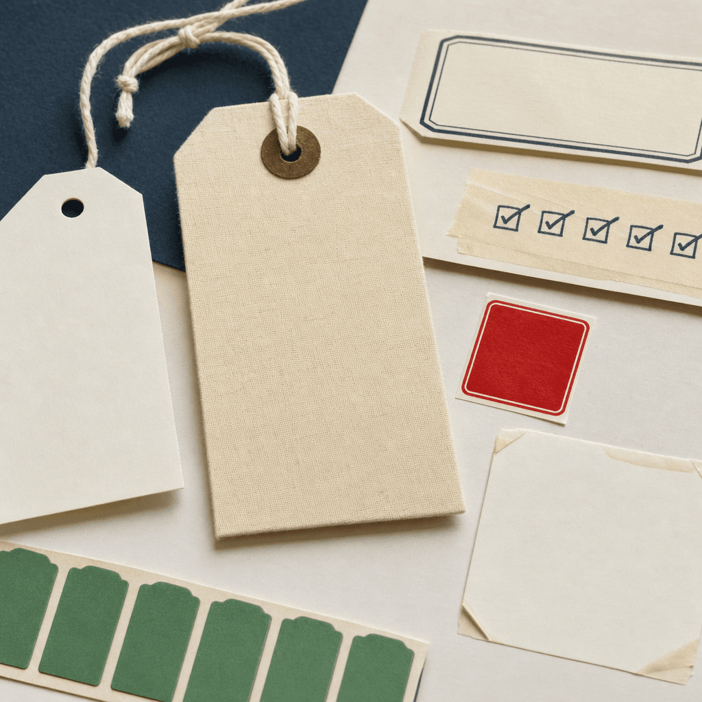 Short-term rental turnover linen tag, supply label, checklist tape, and issue flag