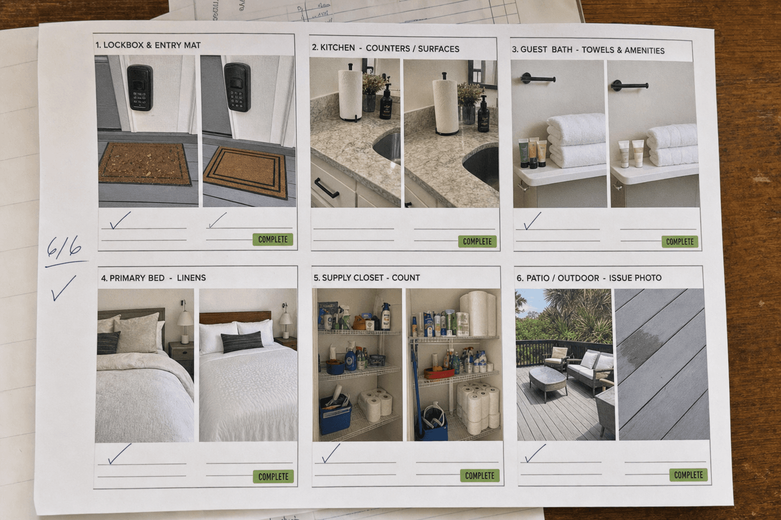 Contact sheet of short-term rental turnover room checkpoints